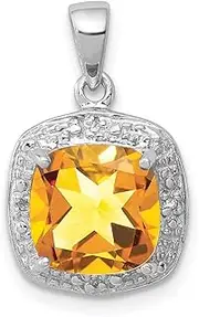 [JewelryWeb] 925 Sterling Silver Polished Prong set Rhodium Citrine and Diamond Pendant Necklace 18x11mm Wide