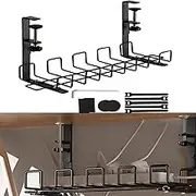 Edithown Under Desk Cable Management Tray Black, 15.75“ × 5.3” Steel Desk Cable Management Organizer with Clamp Mount System Cable Tray for Office Dormitory