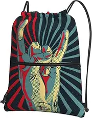 EdWal Rock And Roll Print Drawstring Backpack Gym Bags Sports Bags With Zipper Pocket For Travel Swimming Beach, Black, One Size