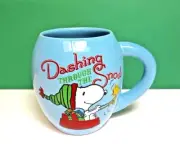 Peanuts SNOOPY Woodstock Blue Mug Cup DASHING THROUGH THE SNOW New