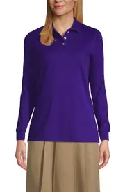Lands' End School Uniform Long Sleeve Interlock Polo Shirt in Deep Purple at Nordstrom, Size Medium