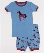 Leveret 6 Yrs Pajama Shorts Set Blue, Red Unicorn