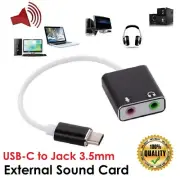 USB Type-C to 3.5mm Sound Card Audio Headphone Jack Adapter Microphone Laptop PC