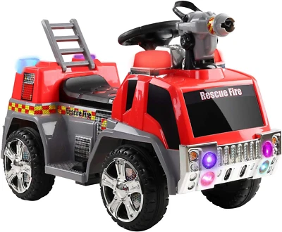 Rigo Kids Ride on Car Firetruck, Bubble Guns Flashing Lights with Music 6V Ba...