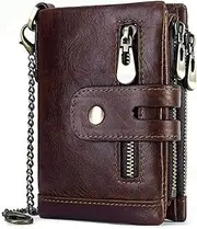 [QUEAMBLER] Men's Wallet Purse RFID Blocking Genuine Leather Men Purses with Coin Pocket (Coffee)