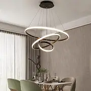 USOR Modern LED Chandelier, Dimmable Pendant Light with Remote Control Rings Round Ceiling Lighting Fixture 3 Color Temperatures Contemporary Black Chandeliers for Bedroom Living Dining Room Kitchen