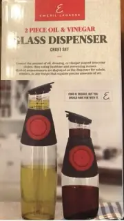 Emeril Lagasse Glass Dispenser Cruet Set Portion Control Oil Vinegar Dressing