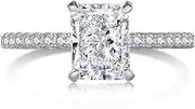 [Roe Dolph] Fake Engagement Rings for Women Wedding Rings Jewelry for Brides Silver CZ Engagement Rings Non Tarnish for Travel Solitaire Cubic Zirconia Engagement Rings 5 Carat Square Halo Engagement Ring