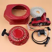Jodriva Recoil Starter Start Switch Cooling Fan Housing Ignition Coil Kit Engine Generator Water Pump for GX160 GX200 168F 2-3KW 19511-ZE1-000 30500-ZE1-033 Grass Trimmer Recoil Starte
