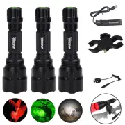 Gun 10000LM Red Green Flashlight Hunting Air Rifle Torch Lights Scope Mount