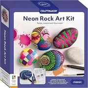 Craft Maker Neon Rock Art Kit - DIY Rock Painting for Kids - Neon Paints and Brushes Included - Easy-to-Follow Projects - Creative Arts and Crafts