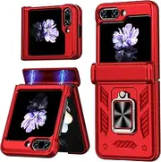 [Ysnzaq] Armor Case for Samsung Galaxy Z Flip6, Heavy Duty Shockproof Protection, Phone Case with Folding Hinge for Samsung Galaxy Z Flip 6 RJ Red