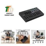 25 Key USB MIDI Keyboard Controller With 8 Backlit Drum Pads, Bluetooth Semi ...