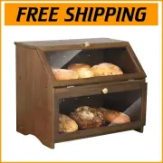 Large Wooden Bread Box with Double Layer Design - Rustic Kitchen Essential