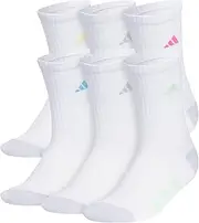 [adidas] Girl's Athletic Cushioned 6-Pack Crew, White/White-Clear Onix Grey/Pulse Magenta Pink, M, White/White-clear Onix Grey/Pulse Magenta Pink, Medium