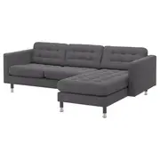 LANDSKRONA 3-seat sofa, with chaise longue/Gunnared dark grey/metal