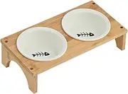Elevated Dog Bowls - Dog Bowl Stand | Raised Bowl | Tilted Ceramic Water Bowl with Wooden Base | Non-Slip, Whisker Friendly Feeding Station for Small Medium Large Puppies Kittens