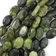 18mm green jasper flat oval beads 16" strand