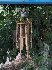 Bamboo Skeleton Skull Wind Chime Tiki Bar Tropical Halloween - Eco Friendly
