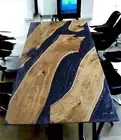 Solid Blue Epoxy Resin Dining Table Top Handmade Wooden Furniture Hallway Decor