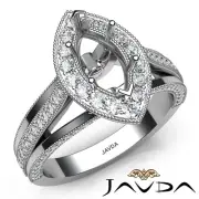 Halo Marquise Diamond Engagement Split Shank Semi Mount Millgrain Ring 0.92Ctw