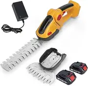 Cordless Hedge Trimmer & Grass Shears - 2-in-1 Handheld Electric Shrub Cutter with 2 x 1500mAh Batteries, 24V Garden Hedge Cutter for Lawn, Branches Pruning & Hedge Maintenance Yellow