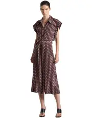 [Cue] Mosaic Geo Twill Shirtdress in Dark Red