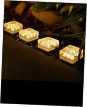 4PCS Outdoor Waterproof Solar Brick Lights with 4 LED Recessed Paver for