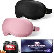 Weighted Eye Mask Women Men - 2 Pack Blindfold, Sleep Mask for Headache Relief, Blackout, Washable and Memory Foam, Eye Cover for Side Sleepers, Couple, Travel, Night Shift, Airplane(Black, Pink)