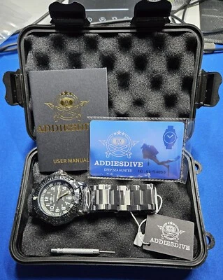 Addiesdive 44MM Luminox Style Steel All Black Watch W/Hardcase Free Shipping