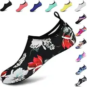 [VIFUUR] Unisex Aqua Shoes, Quick-Drying Water Shoes, Breathable Swimming Shoes for Men and Women, Black Flower, 38/39 EU