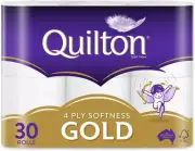 Quilton 4 Ply Toilet Tissue (140 Sheets per Roll, 11Cm X 10Cm), 30 Count, Pack o