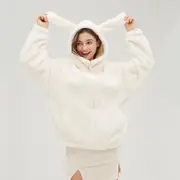 Ohsunny Cute Ears Hoodie 保暖蓬鬆人造毛皮短外套派克大衣外套帶口袋