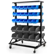 Baumr-Ag 52 Parts Bin Rack Storage System Mobile Double-Sided Blue polypropylene