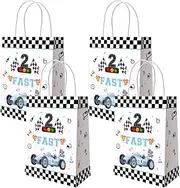 AIBIIN 24PCS Two Fast 2nd Birthday Gift Bags with Handles Dusty Blue Race Car Checkered Party Favors Race Car 2nd Birthday Goodie Treat Candy Paper Bags Party Decorations Supplies