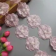 1 Yard Pink Pearl Flowers Embroidered Lace Trim Ribbon Fabric Patchwork Sewing Supplies Craft for Wedding Dress Clothes Decoration
