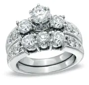 3 CT. Diamond Past Present Future Bridal Engagement Ring Set in 10K White Gold