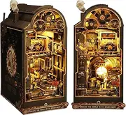 CUTEROOM DIY Book Nook Miniature Dollhouse Kit Wooden Puzzle Booknook Bookshelf Insert Decor Bookends Model 3D Build-Creativity Kit with LED Light & Music Box (SL019)