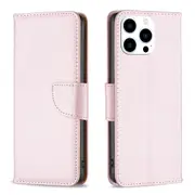 For iPhone 16 Pro Max Case, PU Leather Lychee Cover, Rose Gold