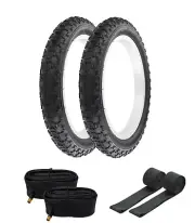 PAIR BLACK BICYCLE PRO+ BMX TIRES W/ TUBES, RIMSTRIPS 14 X 2.125 COMP III TREAD