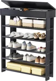 5-Tier Wooden Shoes Rack Organizer with Storage Compartment Free Standing Shelf