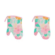 2x Annabel Trends Linen Single Oven Mitt Kitchen Cooking Glove 18x26cm Hibiscus