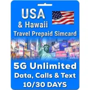 USA & Hawaii Sim Card | 5G Unlimited Data, Calls & Texts | 10/30 Days