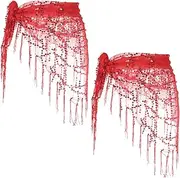 [sourcing map] Women's Belly Dance Hip Scarf with Sequins Triangle Wrap Skirts Waist Chain for Music Festival Costume Performance, Silver Tone, M