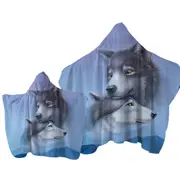 Art Painting Wolves Couple Towel with Hood