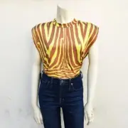 NWT AFRM Women Scorpio Cap Sleeve Crop Top In Tan Animal Print Yellow Brown SP