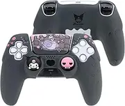 Silicone PS5 Controller Cover Skin Set,Anti-Slip Soft Protective Case for ps5 Wireless Controller with 2 Thumb Grip Caps and 1 Sticker (KML-Black)