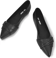 [BEST TRENDY] Sparkling Pearl Flat Shoes, Black, 9