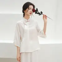 在飛比找Very buy優惠-卿淑齋春季女裝禪茶服上衣民國復古改良漢服白色國風女士唐裝