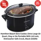 Hamilton Beach 10Qt Slow Cooker, Stay or Go, Lid Lock, Portable, Black 33195